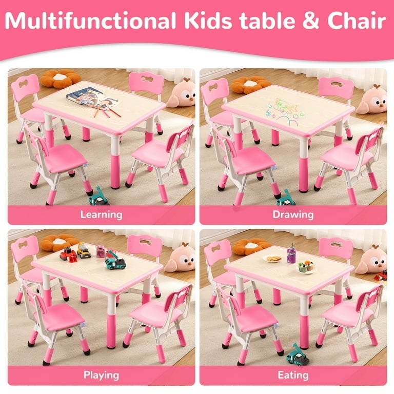 Kids Table and Chair Set Height Adjustable White and Grey 5-Piece