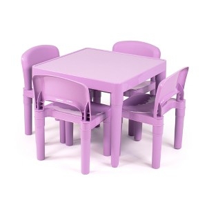 Kids Table and Chair Set Monochromatic Purple Plastic 5-Piece