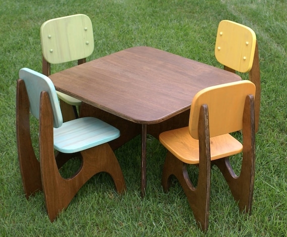 Kids Table and Chair Set Two-Tone White Wood Scandinavian Style