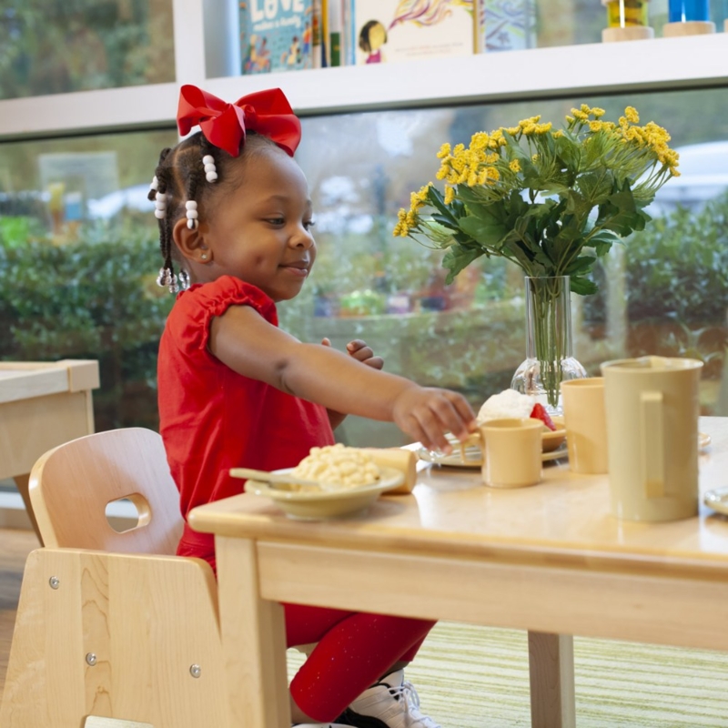 Kids Table & Chair Set Solid Wood Look Slat Back Rounded Corners