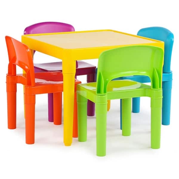 Kids Table & Chair Set Vibrant Primary Colors Ladder Back 5-Piece