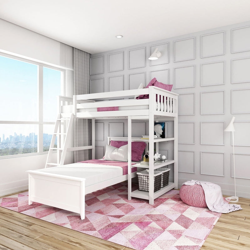 L-Shaped Bunk Bed Clay Brown Twin Over Twin with Bookcase