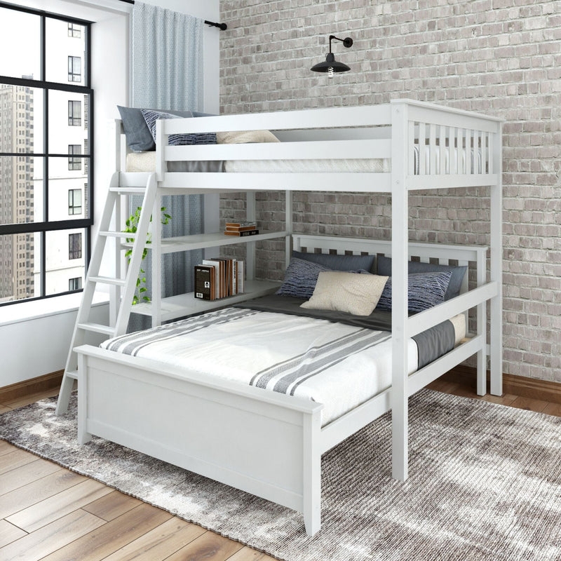 L-Shaped Bunk Bed Full Over Full Farmhouse Shelving