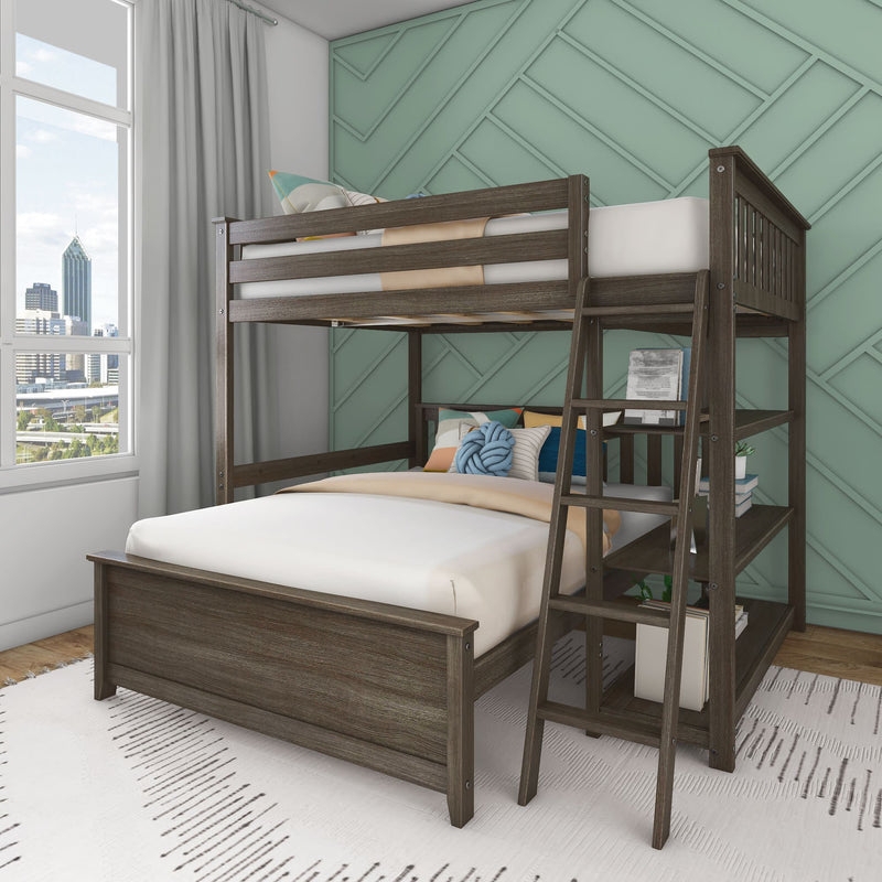 L-Shaped Bunk Bed White Full Over Full with Stair Storage