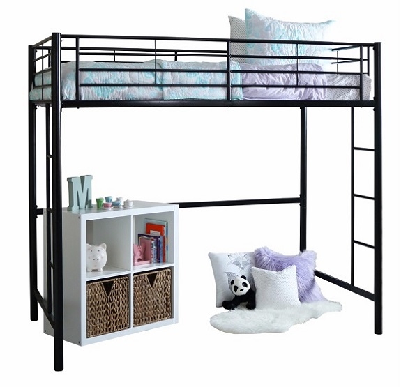 L-Shaped Loft Bed Metal Frame with Built-In Corner Desk