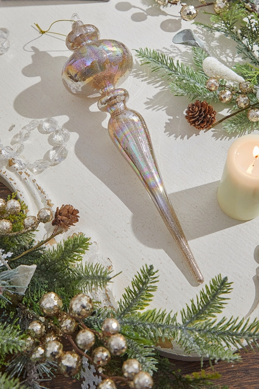 Large 12 Inch Mercury Glass Finial Ornament, Architectural Silhouette