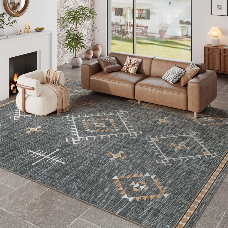 Large Area Rug Cream Gray Subtle Geometric Diamond Pattern