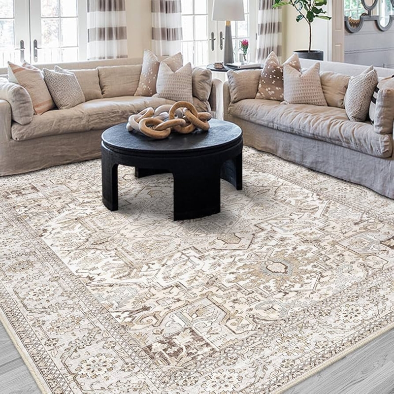 Large Area Rug Subtle Geometric Pattern Neutral Layered Palette