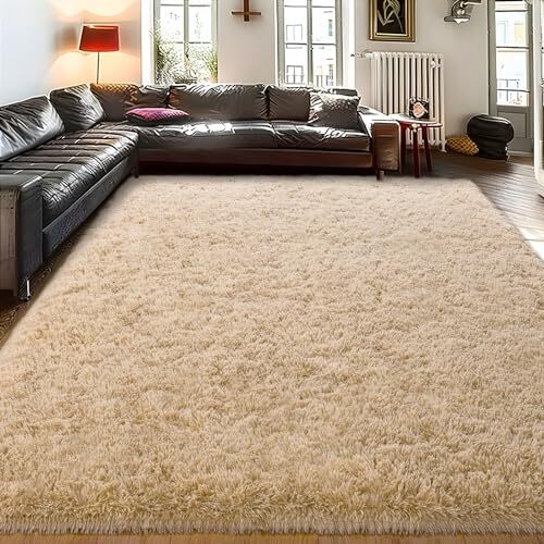 Large Beige Shag Rug High Pile Modern Placement Ideas Cozy