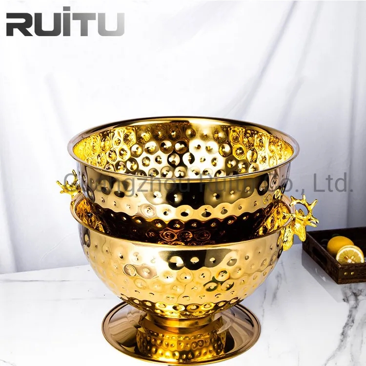 Large Hammered Gold Decorative Bowl Metal Centerpiece