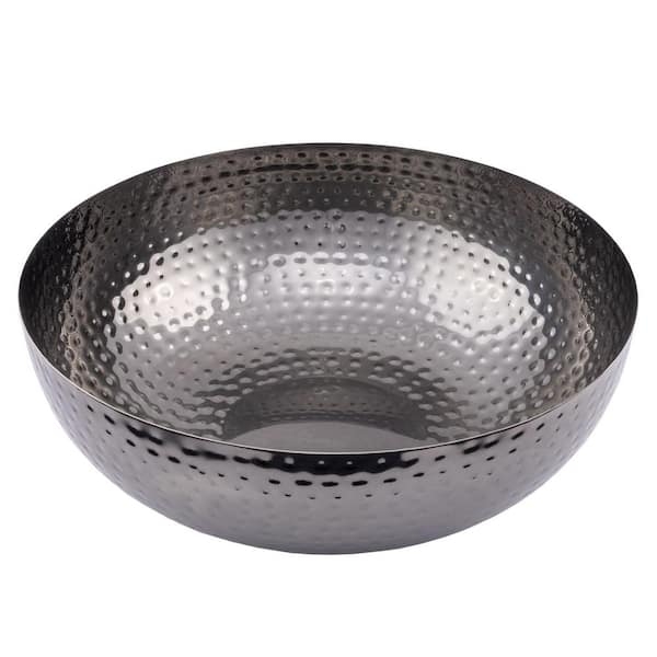 Large Oxidized Silver Serving Bowl, Pitted Surface, Shallow Form