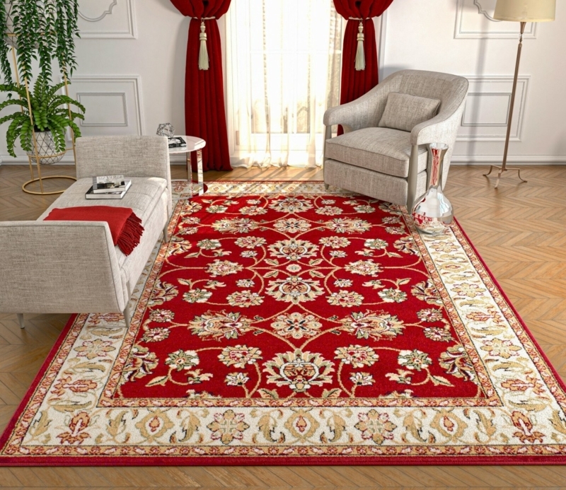 Large Scale Area Rug Oriental Medallion Cream Accent