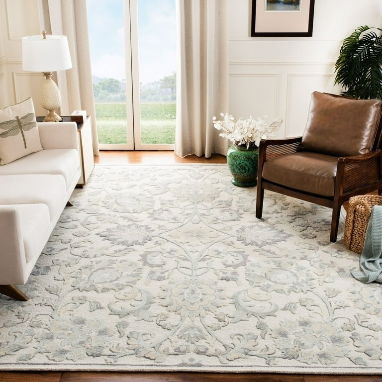 Large Scale Floral Area Rug Wool Scroll Motif Transitional Decor Ideas