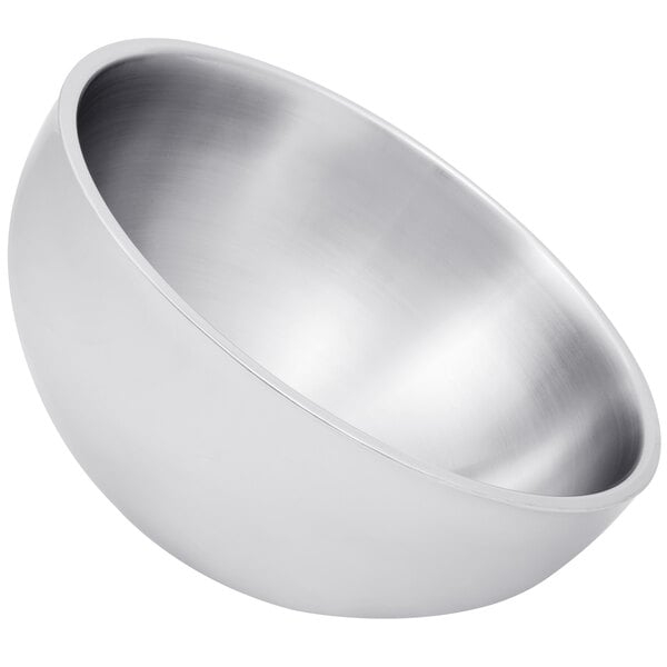 Large Serving Bowl, Angled Rim, Polished Stainless Steel, Insulated Body