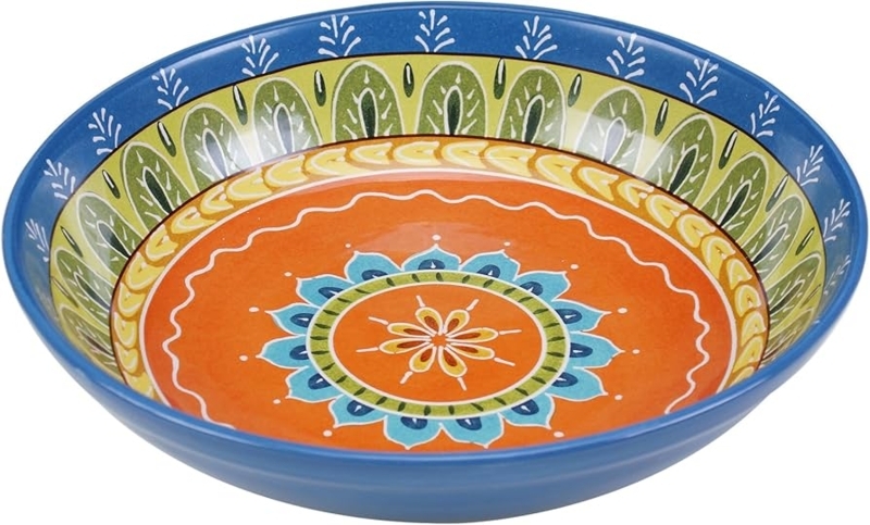 Large Serving Bowl, Multicolor Mandala Ceramic, Eclectic Kitchen Decor