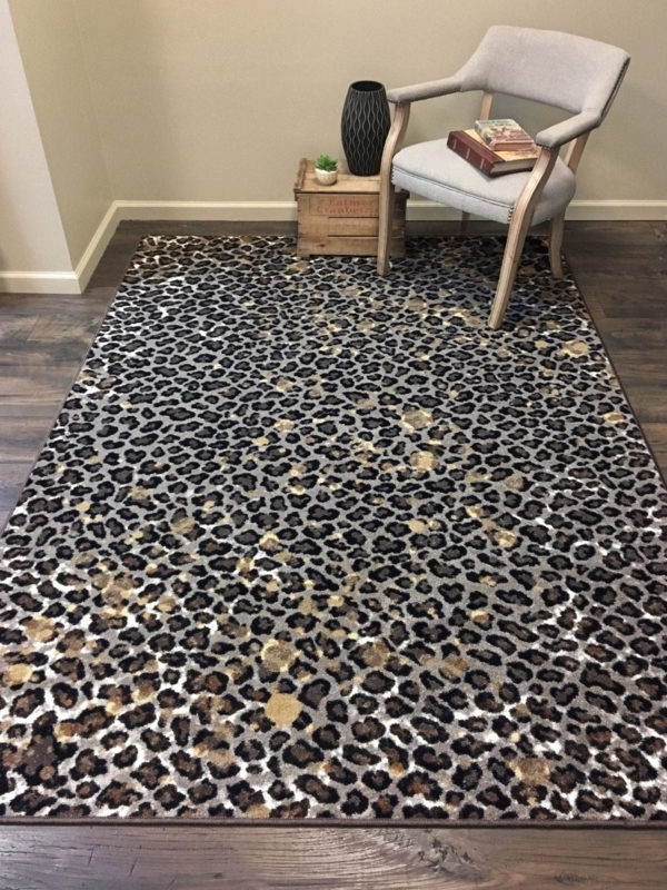 Leopard Print Area Rug, Western Styling, Tan & Black, Serged Edges