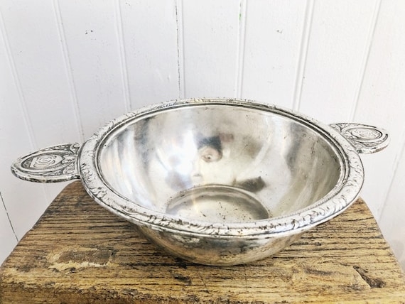 Lidded Serving Bowl Dual Handles Engraved Emblem Vintage Ocean Liner