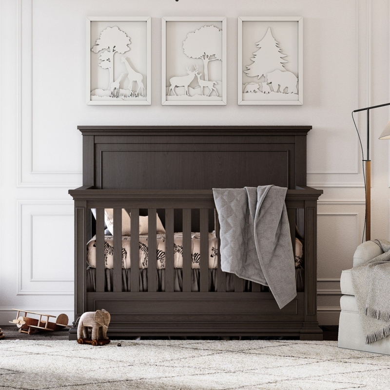 Light Ash Wood Convertible Crib with Plank Back Panel