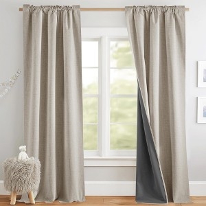 Light Beige Faux Linen Grommet Curtains, Floor-Length Drapes