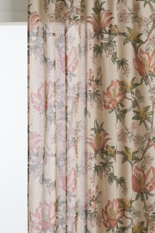 Light beige/floral 2-Pack Linen-Blend Curtain Panels at H&M Home | H&M US