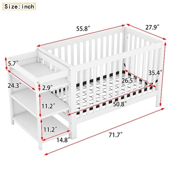 Light Finish Toddler Bed with Integrated Shelf & Safety Guardrails