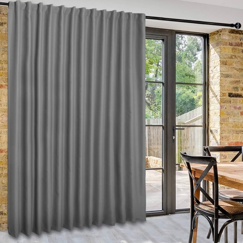 Light Gray Back Tab Curtains Extra Wide Blackout Fabric