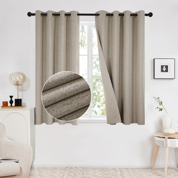 Light Gray Farmhouse Linen Curtains, Grommet Top, Blackout