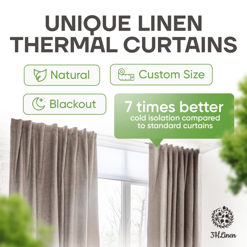 Light Grey Heavyweight Linen Curtains, Rod Pocket, Floor Length