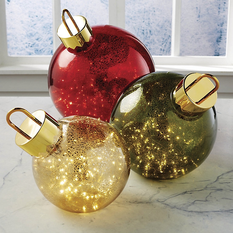 Lighted Christmas Ornament with Hand-Painted Gold Scrollwork and LED Glow