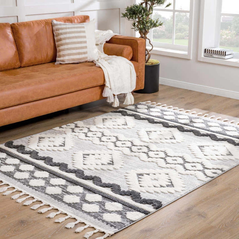 Linear Geometric Area Rug Ribbed Surface High Low Pile Graphic Decor
