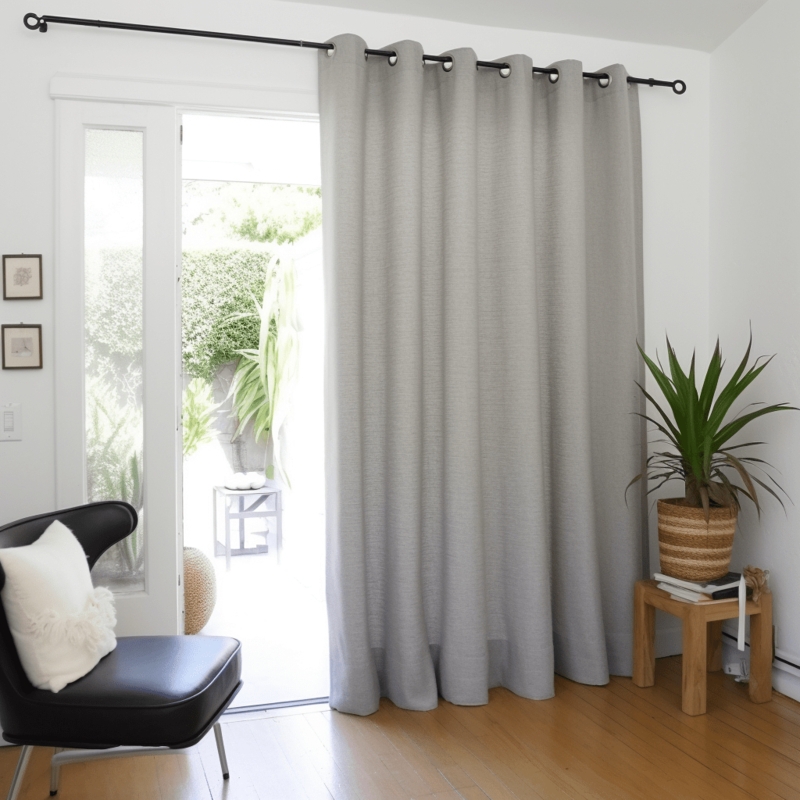 Linen Grommet Curtain Panel Neutral Beige Weave Floor Length
