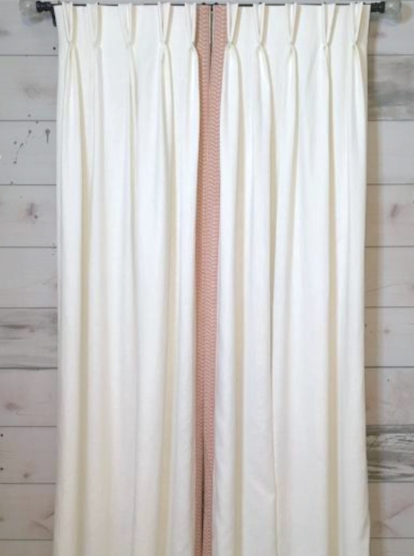 Linen-Like Curtains with Blush Pink Tape Trim Border