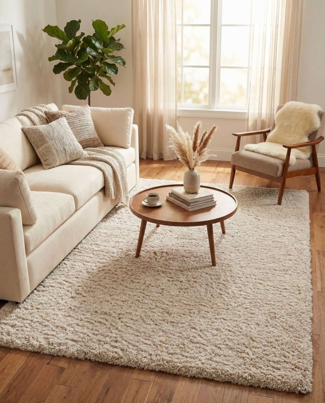 Linen Shag Rug Thick Texture Plush Floor Covering Airy Room
