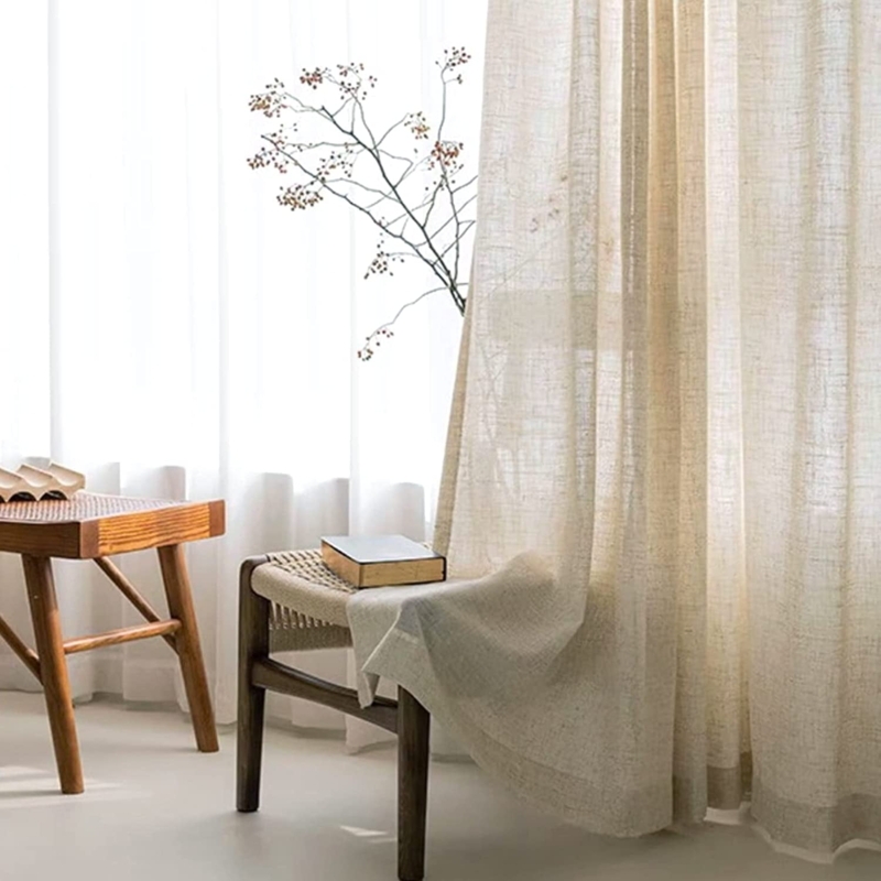 Linen Textured Beige Curtains Grommet Top Airy Organic Modern Styling