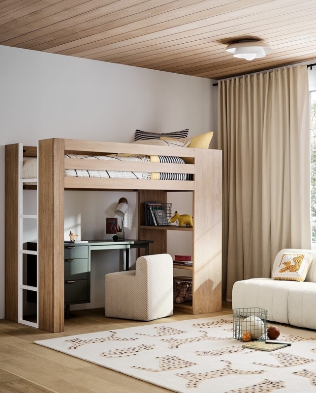 Loft Bed Barley Brown Wood Integrated Dresser Open Shelving