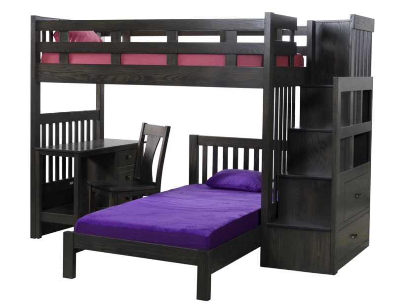 Loft Bed Brown Wood Matching Chair, Integrated Desk, Traditional
