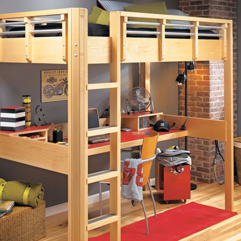 Loft Bed Craftsman Style with Integrated Desk, Natural Finish Plans.