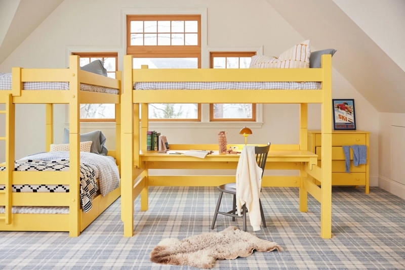 Loft Bed Elevated Platform Natural Wood Finish Scandinavian Style