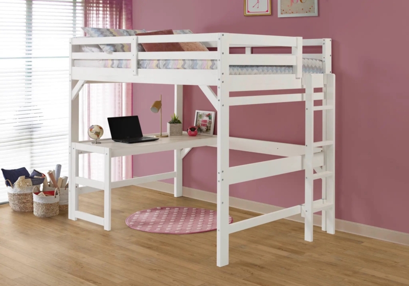 Loft Bed Full Size White Integrated Desk Angled Ladder Access