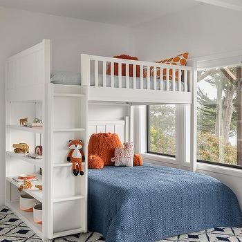 Loft Bed Integrated Desk End-Of-Bed Bookshelf Geometric Wallpaper