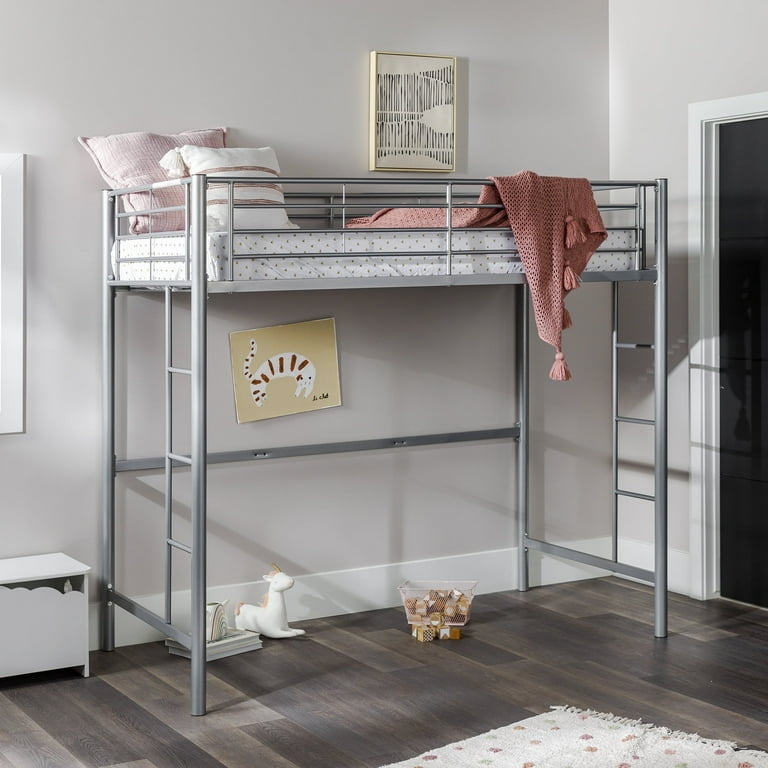 Loft Bed Metallic Twin Frame Dual End Ladders Open Base Minimalist