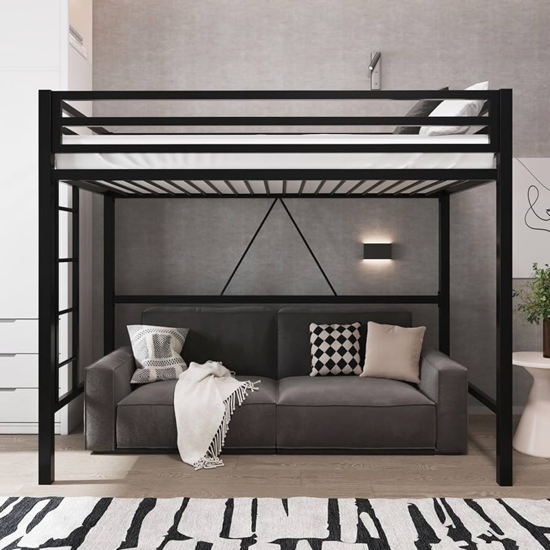 Loft Bed Minimalist Metal Frame Integrated Ladder & Open Space