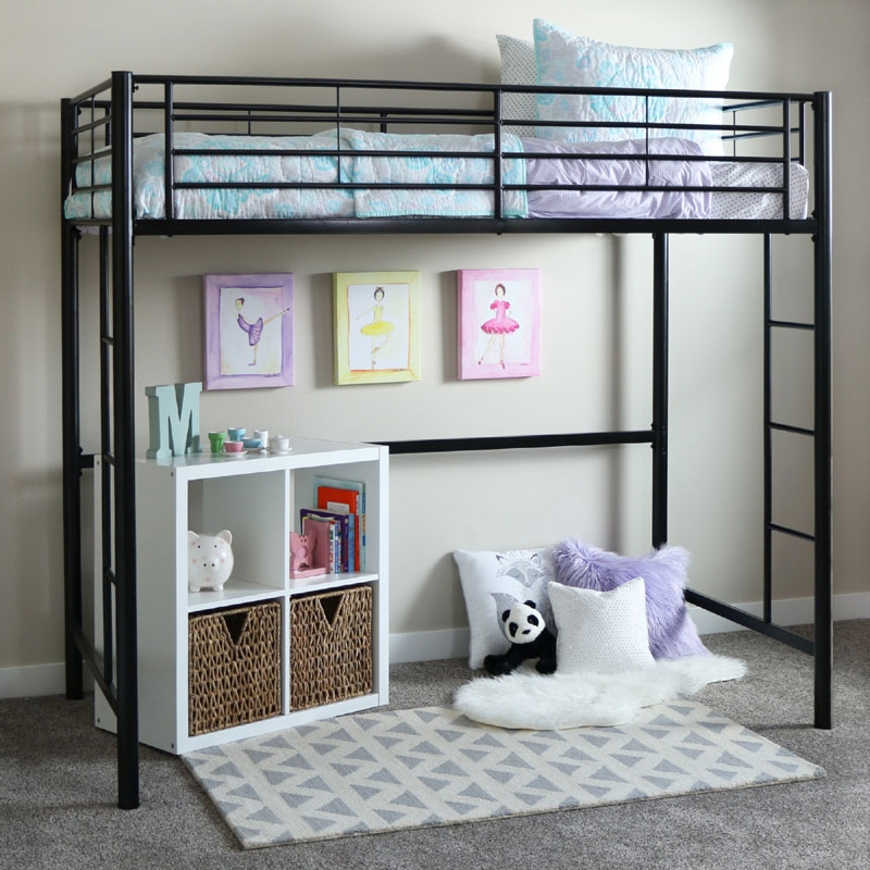 Loft Bed Minimalist Metal Frame with Dual Integrated Ladders