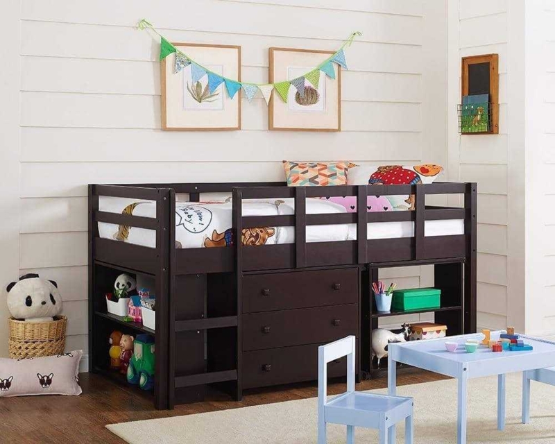 Loft Bed Mission Style Espresso with Built-In Dresser and Desk