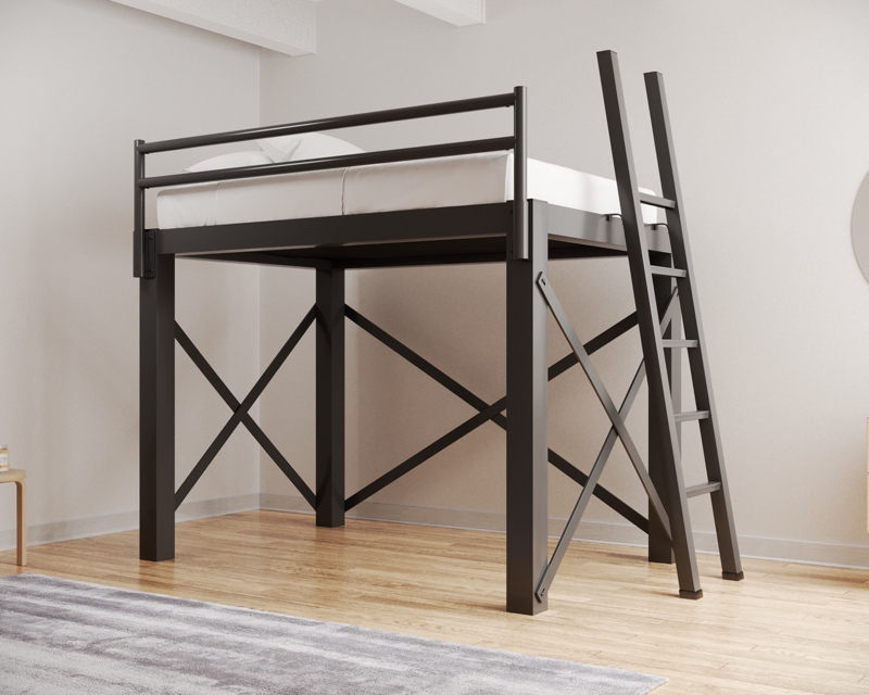 Loft Bed Modern Industrial Charcoal Metal, Solid Guardrail Panels