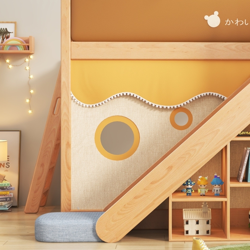 Loft Bed Natural Wood Finish Storage Staircase Integrated Drawers