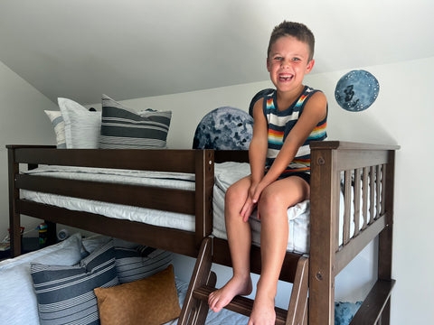 Loft Bed White L-Shaped Design with Angled Ladder & Guardrails