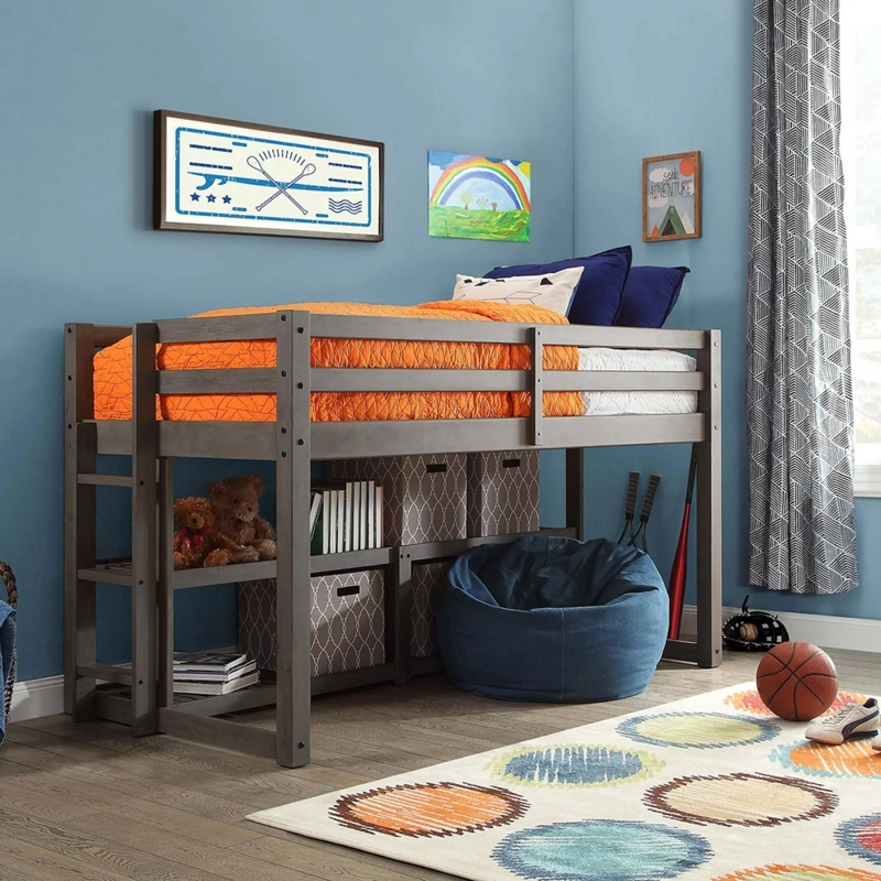Loft Bed with Integrated Six-Drawer Chest & Built-in Ladder | Gray Wood