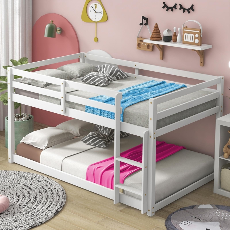 Low Bunk Bed with Staircase Entry Twin Over Twin