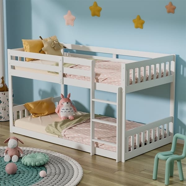 Low Profile Bunk Bed in Natural Wood for Scandinavian Kids Bedrooms